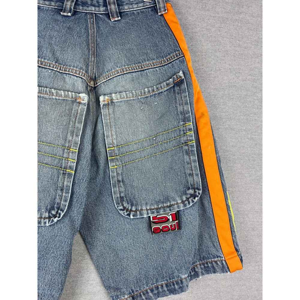 Vintage Soul Skater Shorts Y2K 90s Baggy Denim Orange Yellow Stripe Size 25